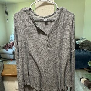 Gray Waffle Knit Long Sleeve Top